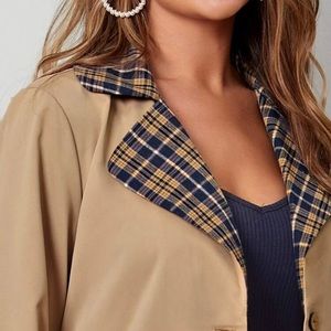 Plaid dual pocket belted coat